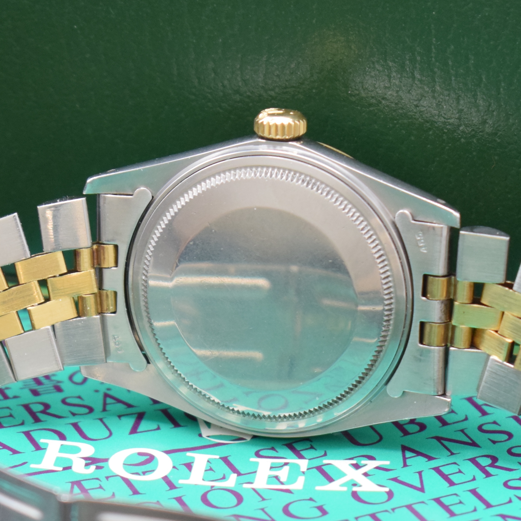 Detail d: ROLEX Datejust Herrenarmbanduhr in Stahl/Gold Referenz 16013, Schweiz um 1984, Automatik, Boden und Krone verschr., ab Herst. wasserd., Jubileeband ...
