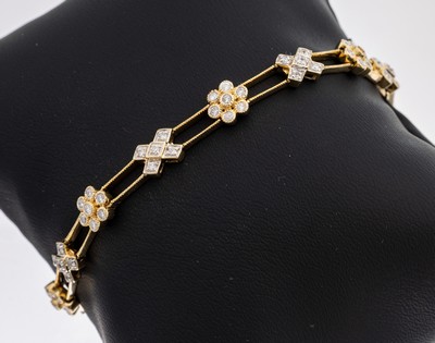 Image 14 kt Gold Brillant-Armband, GG 585/000, 2 rhg., mit Blüten und Kreuz Elementen ...