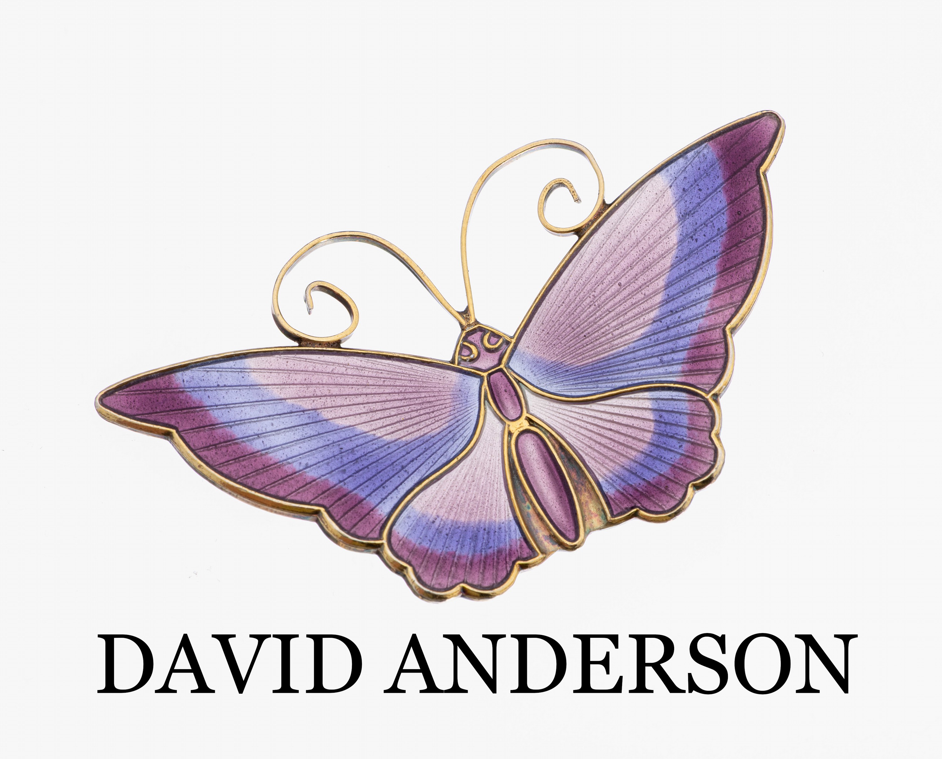 DAVID ANDERSEN Brosche "Schmetterling", 925er Silber, vergoldet, Schmetterling emailliert in rose, lila und pink, ca. 5.5 x 3cm