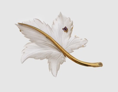 Image 14 kt Gold Bergkristall-Brosche, Idar- Oberstein um 1900, GG 585/000, Bergkristallin ...