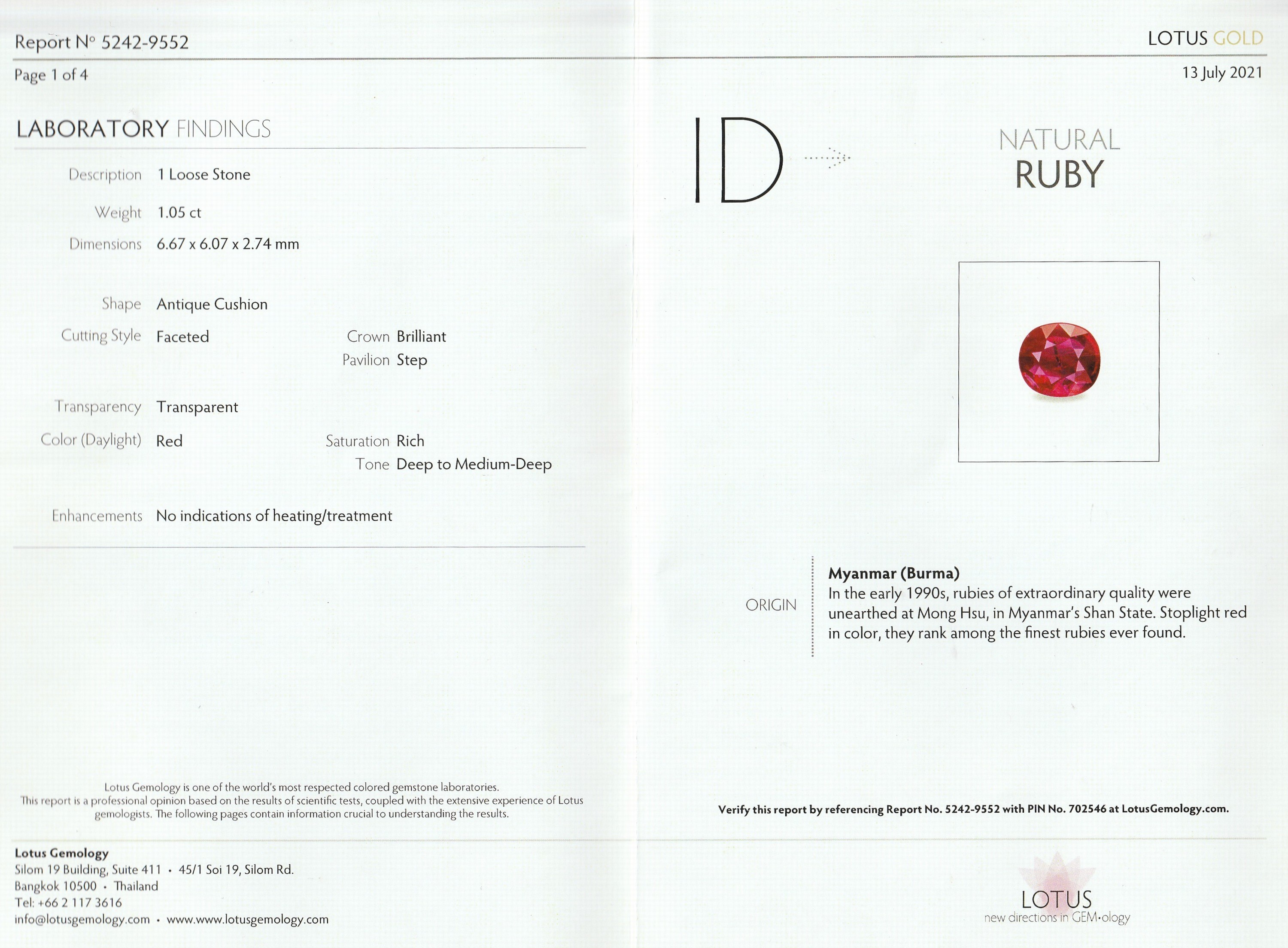 Detail d: Loser Rubin 1.05 ct, Burma, 6.67 x 6.07 x 2.74mm, mit Zertifikat