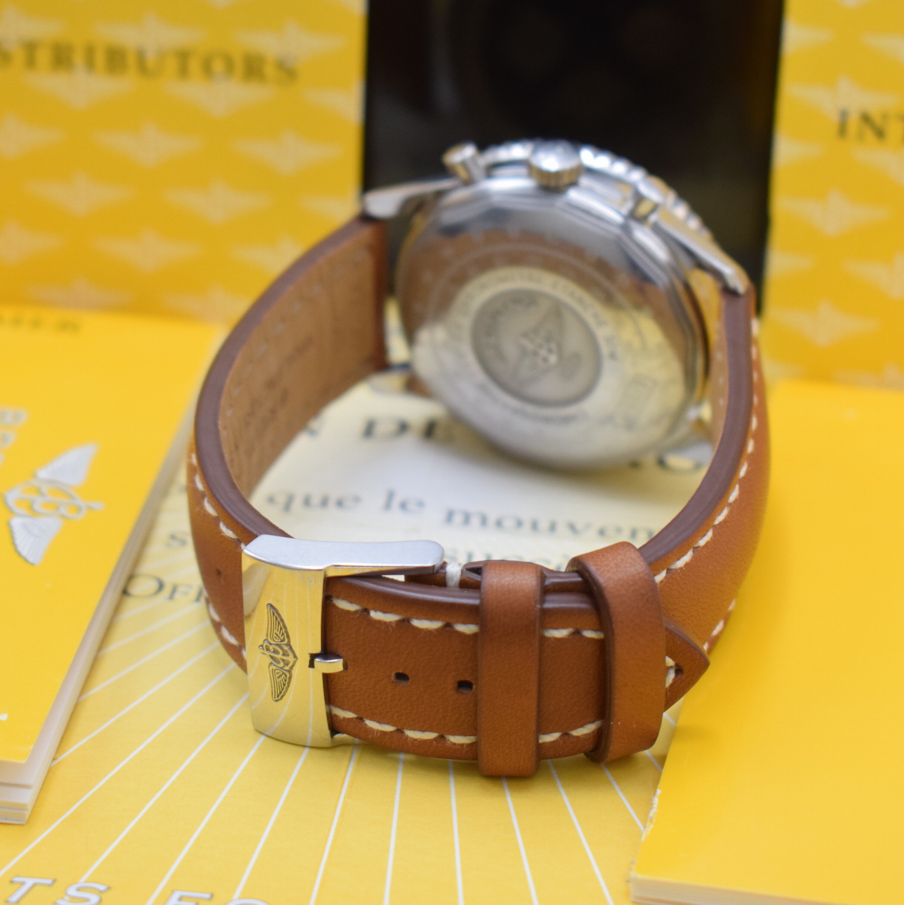 Detail b: BREITLING Armbandchronograph Old Navitimer Referenz A13322, Automatik, Chronometer in Edelstahl inkl. orig. Lederband m. orig. Dornschl., Boden ...