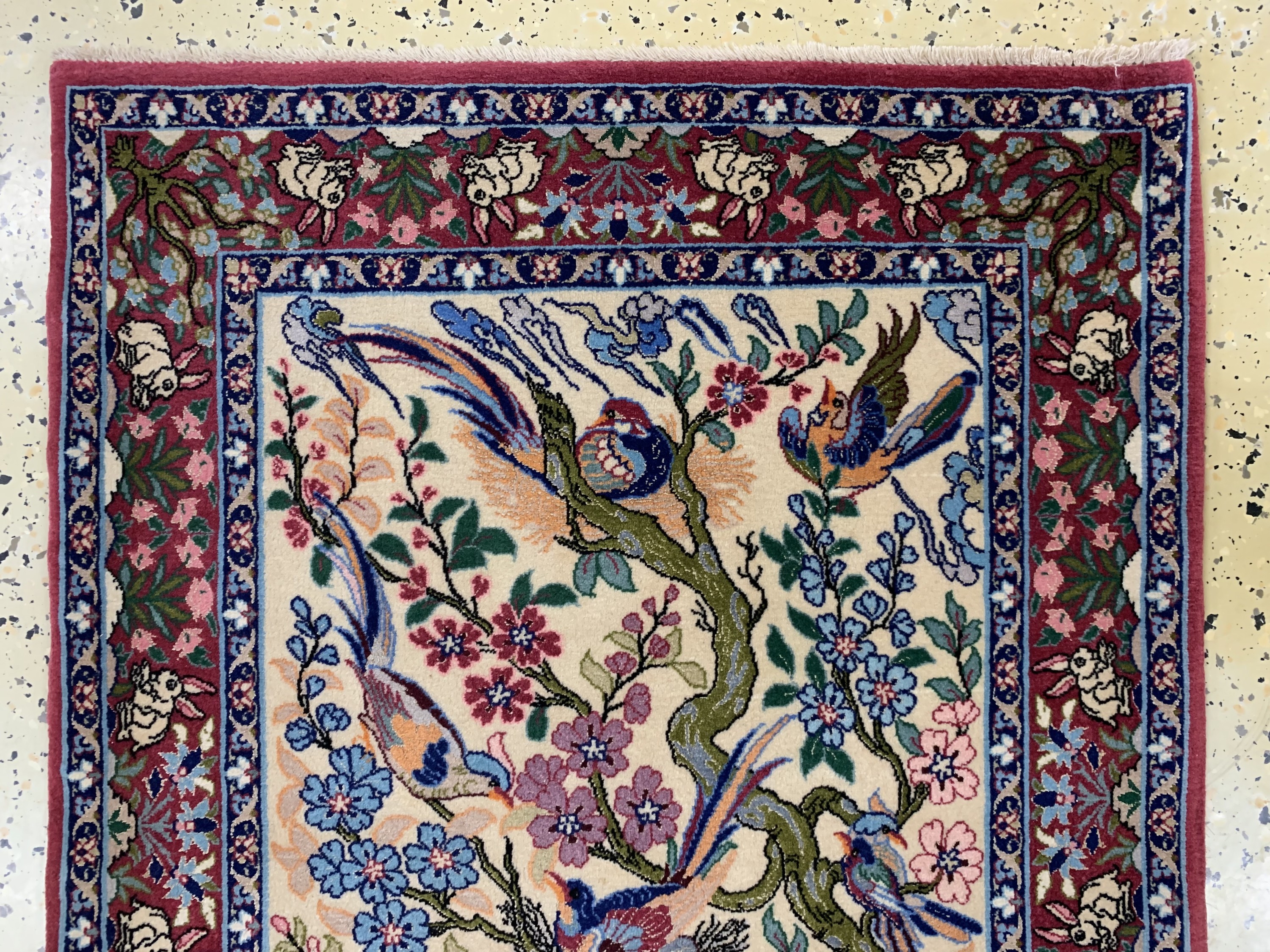Detail a: Esfahan fein, Persien, Mitte 20.Jhd, Korkwolle mit und auf Seide, ca. 110 x 70 cm, EHZ: 2