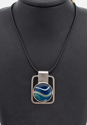 Image Design Achat-Anhänger, 925er Silber, Streifenachat-Cabochon in blau, grün und ...