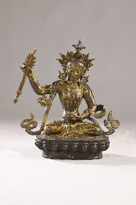 Image 26927798 - Große Altarskulptur des Manjushri, Nepal, 20. Jh., Kupferbronze, teilvergoldet, ...