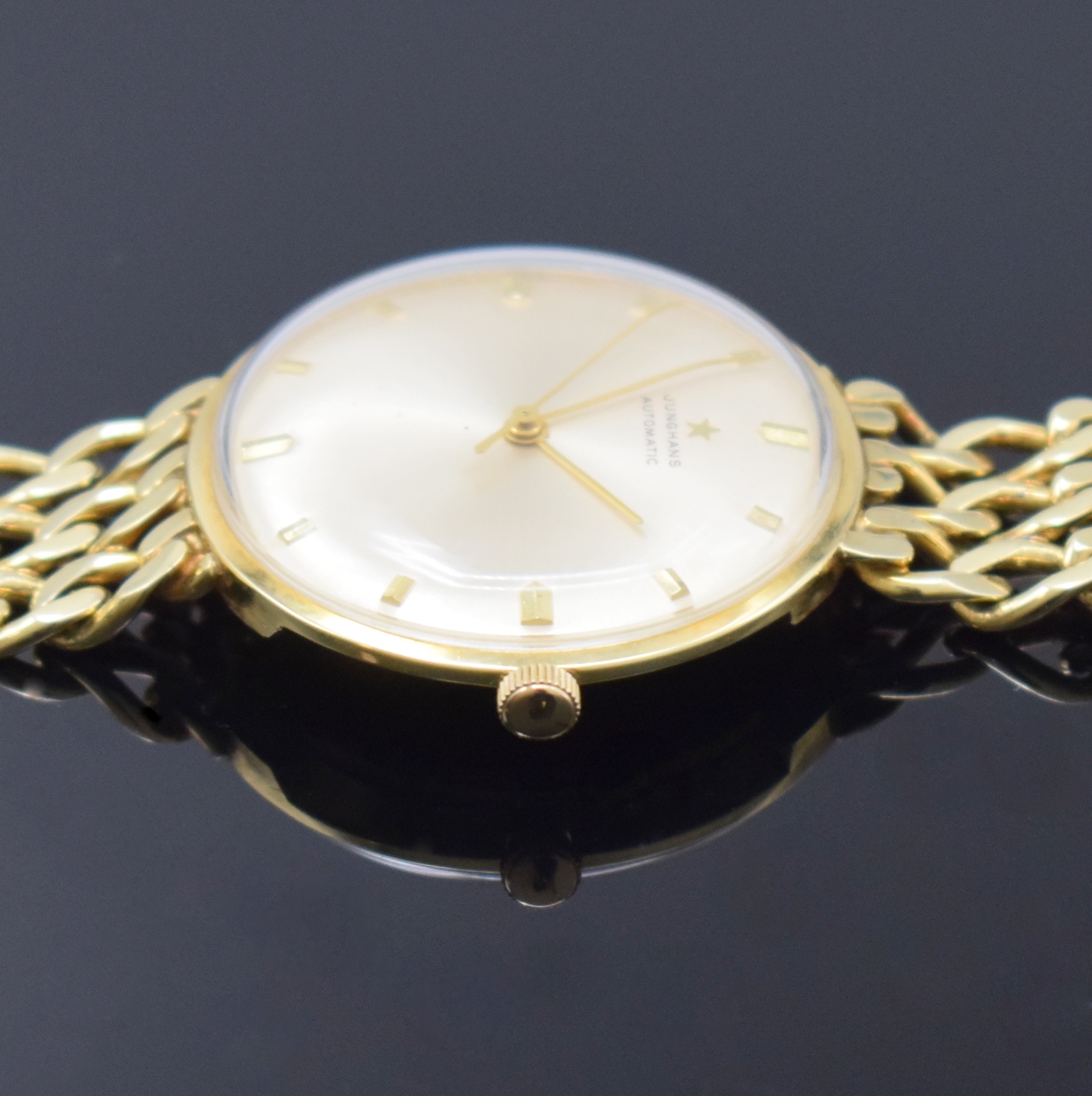 Detail c: JUNGHANS Herrenarmbanduhr in GG 585/000 an neutralem GG 585/000 Gliederband, Automatik, Deutschland Ende 1960er Jahre, mit ETA Basiskal. 2451, für ...