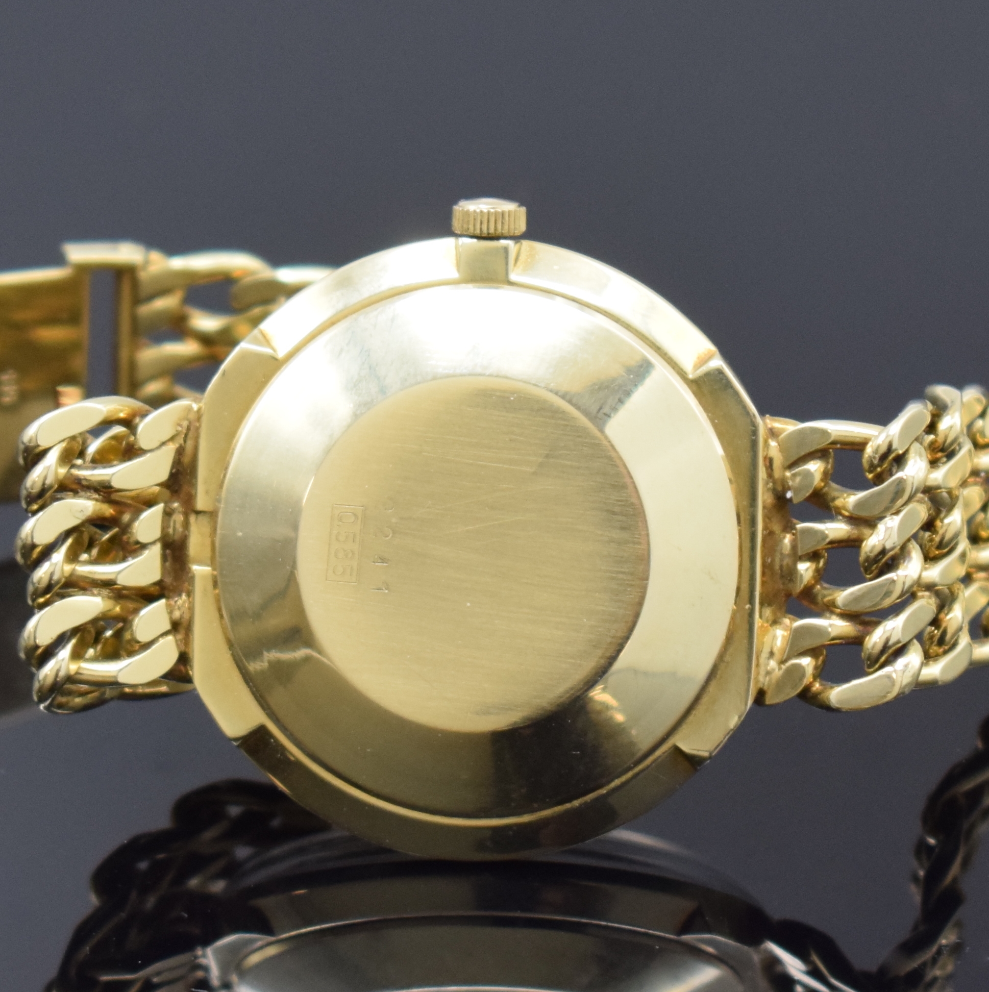 Detail d: JUNGHANS Herrenarmbanduhr in GG 585/000 an neutralem GG 585/000 Gliederband, Automatik, Deutschland Ende 1960er Jahre, mit ETA Basiskal. 2451, für ...