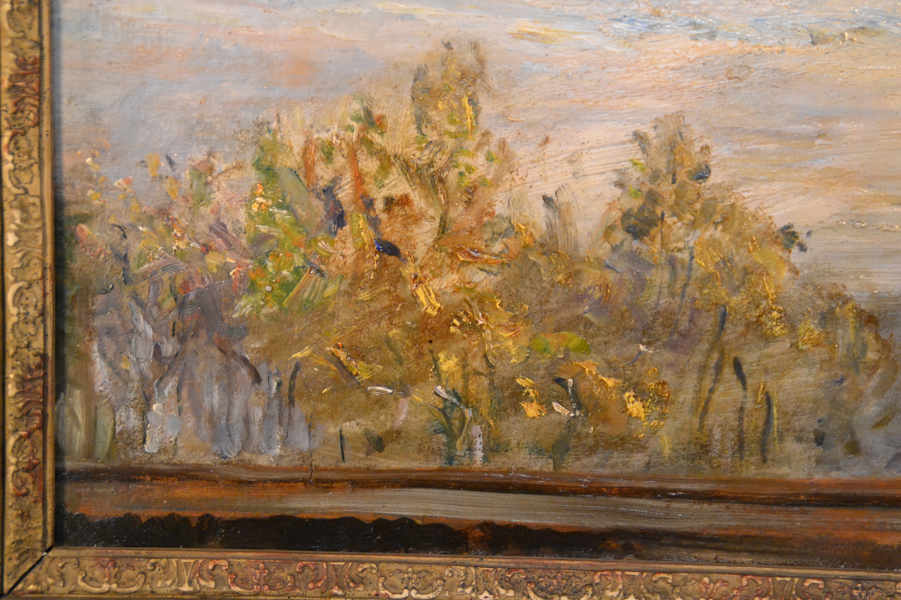 Detail b: Max Slevogt, 1869 Landshut-1932 Leinsweiler, "Baumwipfel bei Neukastel", 1930/31, Öl/ Hartfaserplatte, rechts unten signiert, 38x54,5 cm, ...
