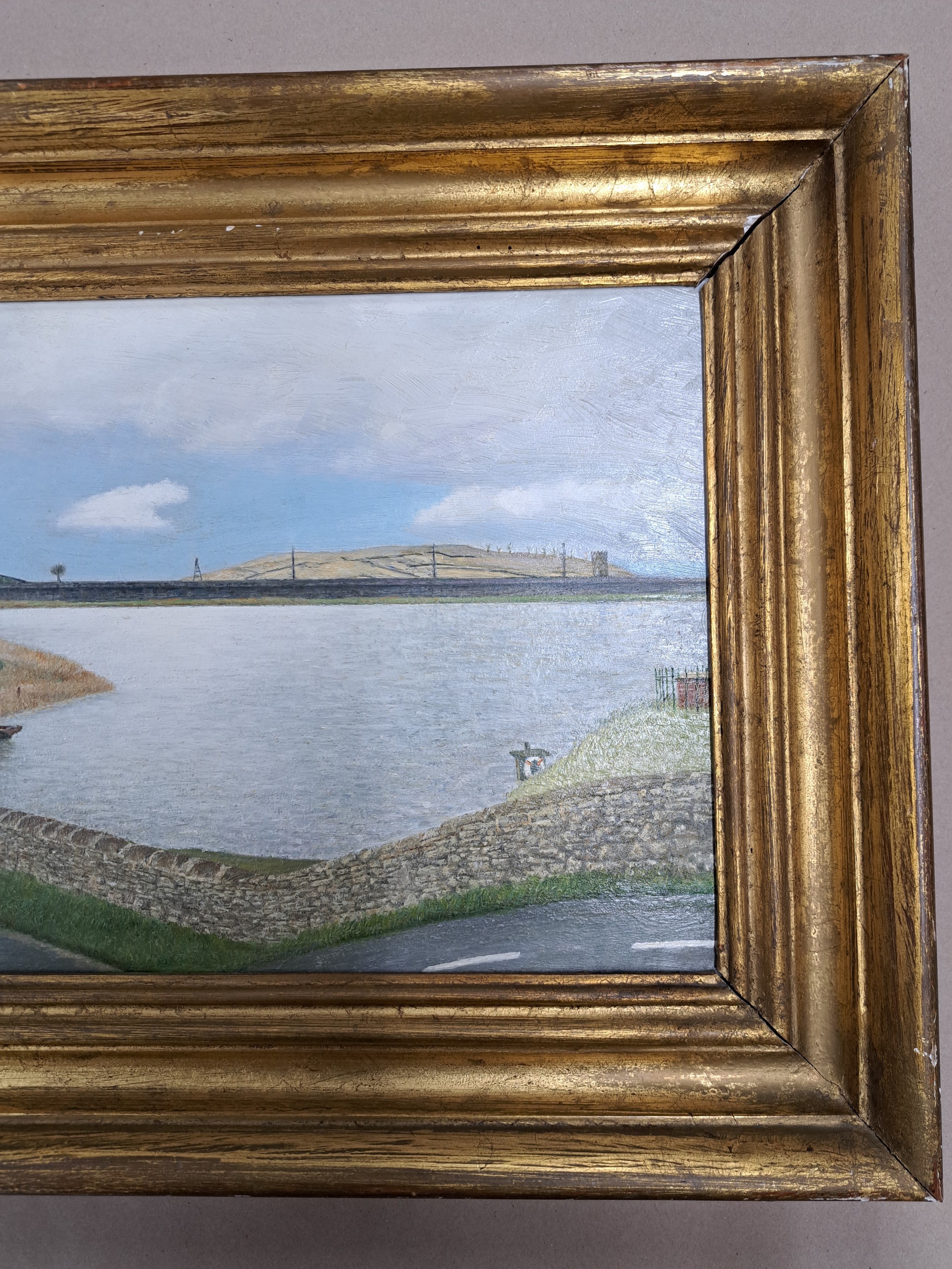 Detail c: Richard Ernest Eurich, 1903-1992, "The Reservoir" rückseitig so betitelt, Öl/Hartfaser, links unten signiert und dat. 74, rückseitig ...