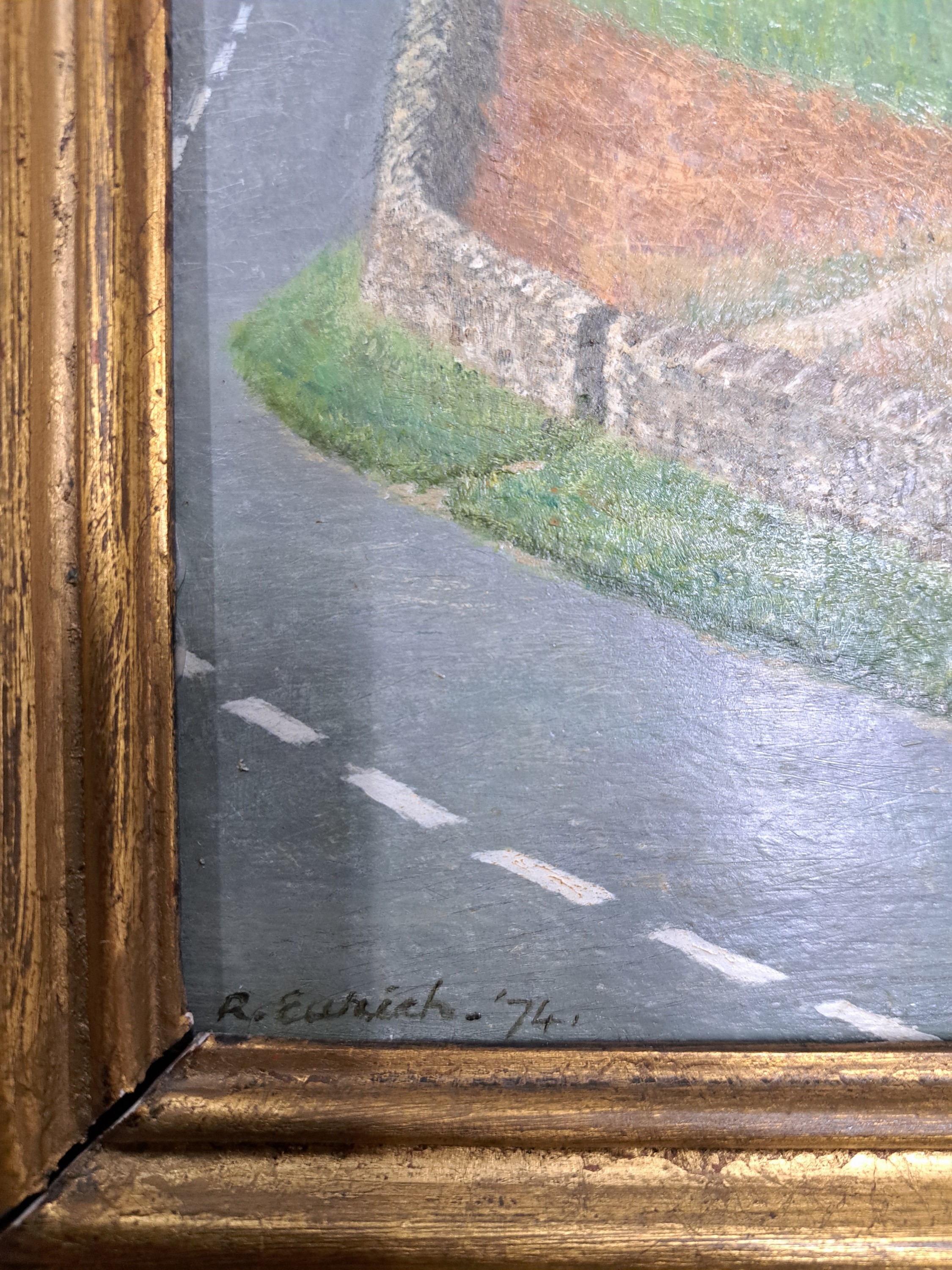 Detail e: Richard Ernest Eurich, 1903-1992, "The Reservoir" rückseitig so betitelt, Öl/Hartfaser, links unten signiert und dat. 74, rückseitig ...