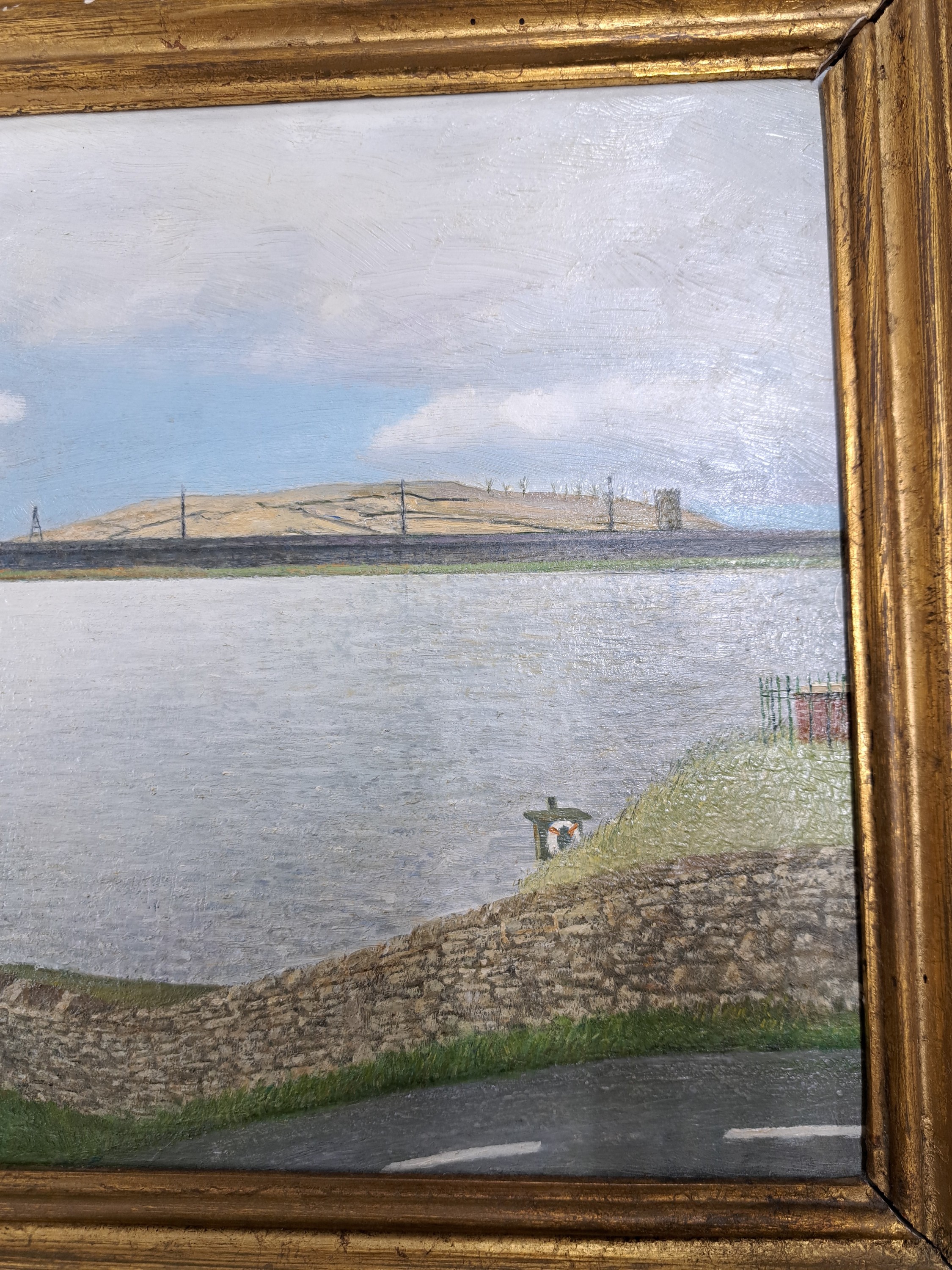 Detail g: Richard Ernest Eurich, 1903-1992, "The Reservoir" rückseitig so betitelt, Öl/Hartfaser, links unten signiert und dat. 74, rückseitig ...