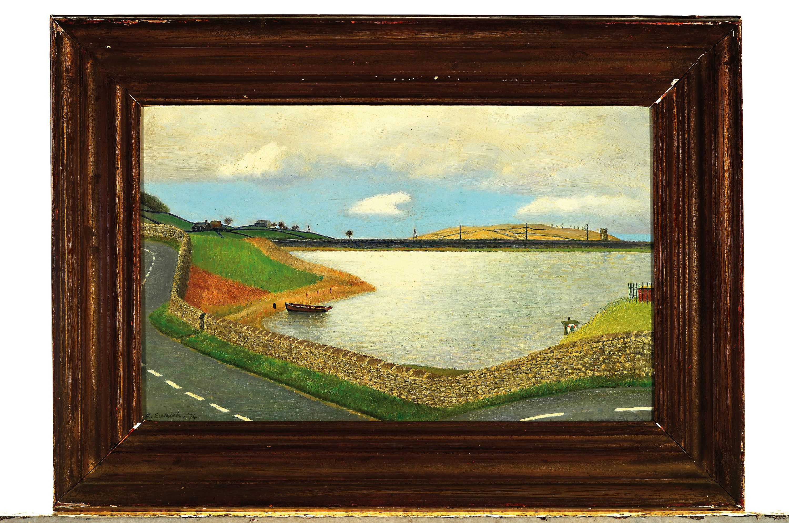 Detail k: Richard Ernest Eurich, 1903-1992, "The Reservoir" rückseitig so betitelt, Öl/Hartfaser, links unten signiert und dat. 74, rückseitig ...