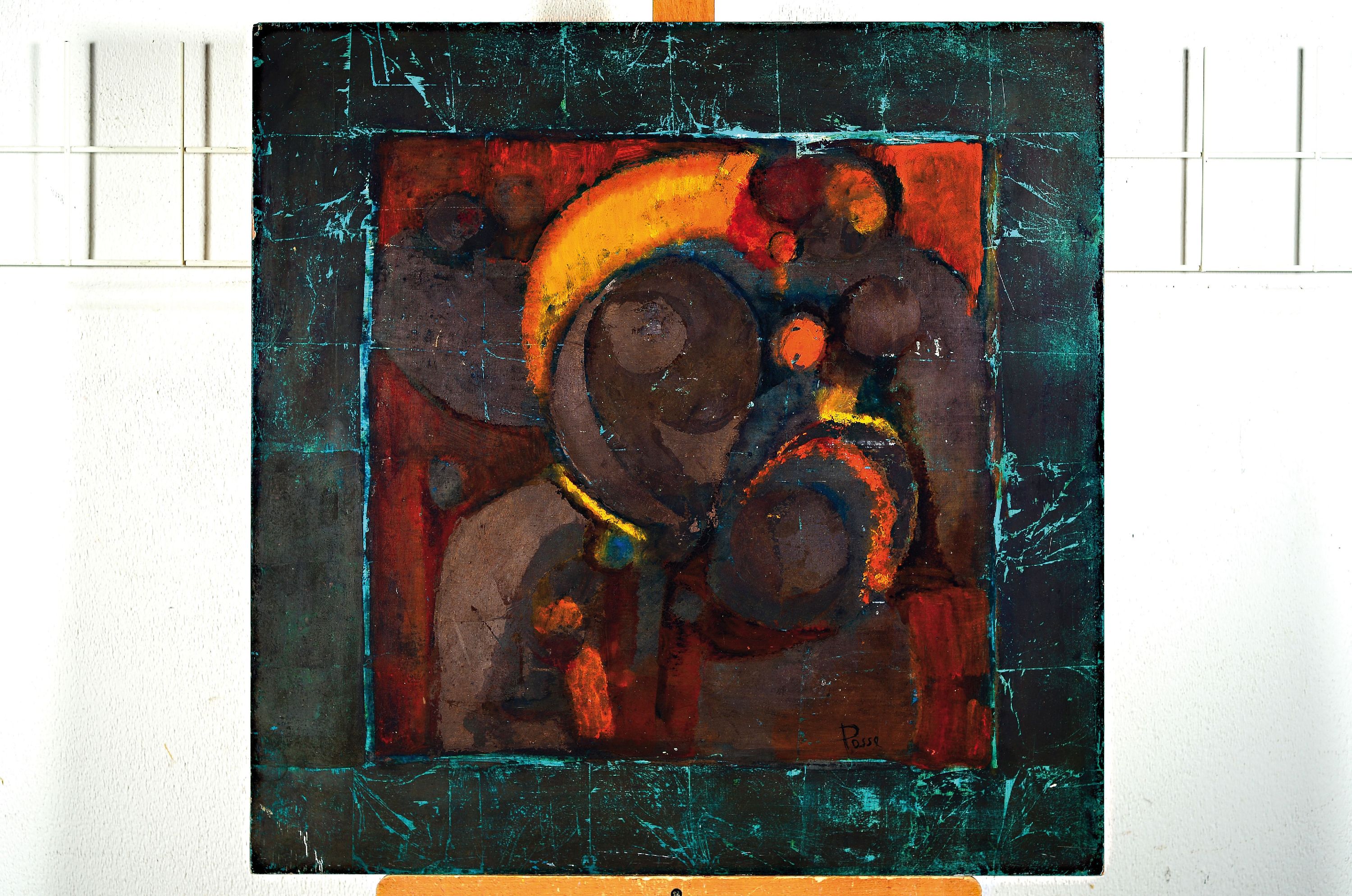 Detail k: Wolfgang Posse, 1933 Böhringen-2017 Igensdorf, Ohne Titel, Mischtechnik auf Holz, rechts unten signiert, ca. 70x70cm, minim. Oberflächenschäden
