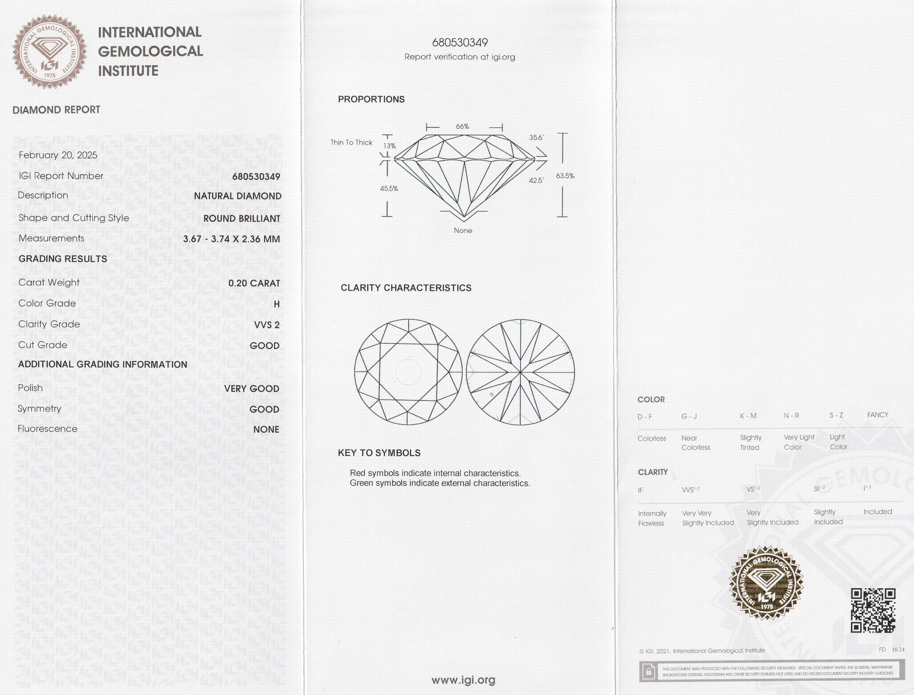 Detail a: Loser Brillant, 0.20 ct Weiß (H)/vvs2, eingeschweißt, mit IGI-Expertise