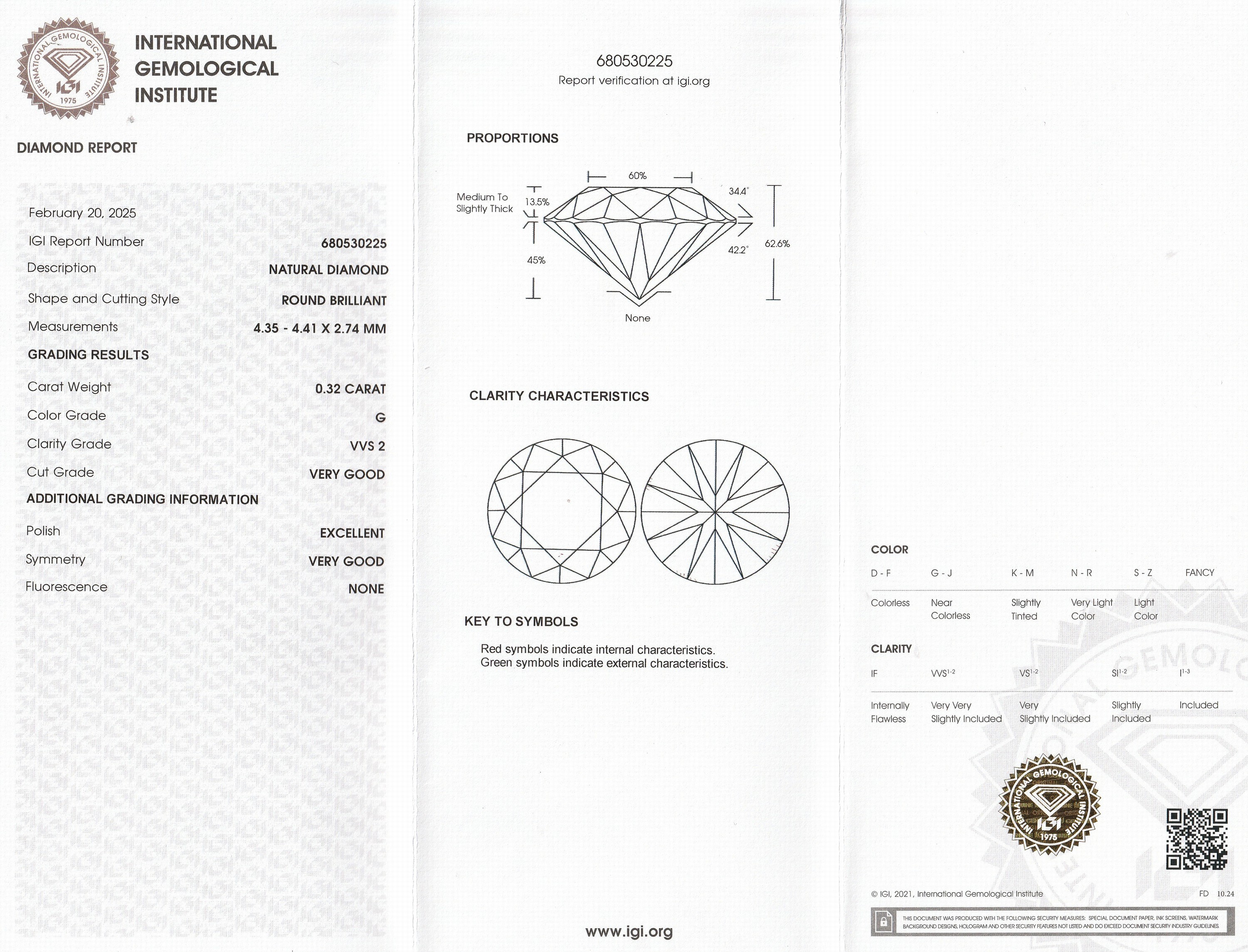 Detail a: Loser Brillant 0.32 ct, feines Weiß (G)/vvs2, eingeschweißt mit IGI-Expertise