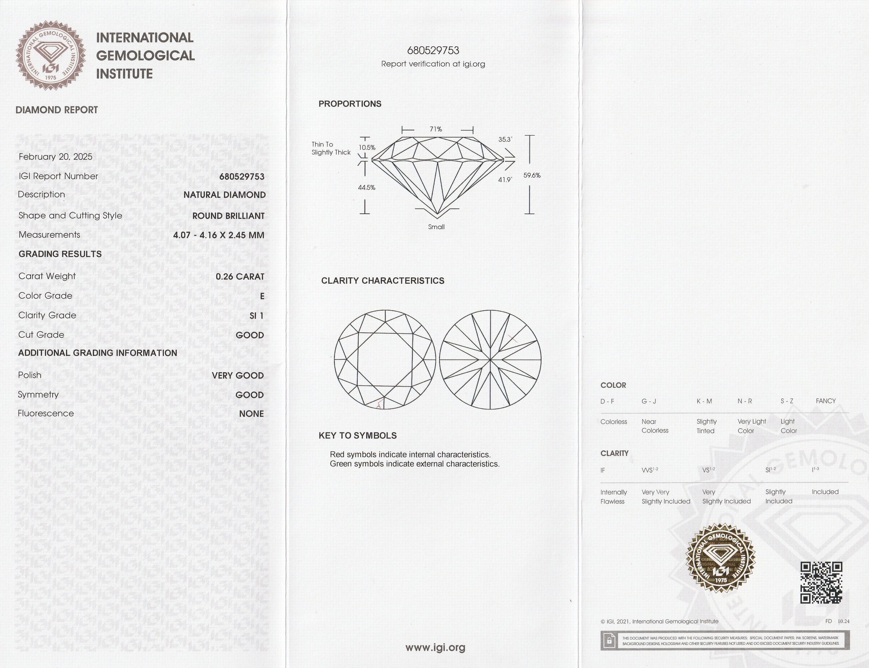 Detail a: Loser Brillant, 0.26 ct hochfeines Weiß (E)/si1, eingeschweißt, mit IGI-Expertise