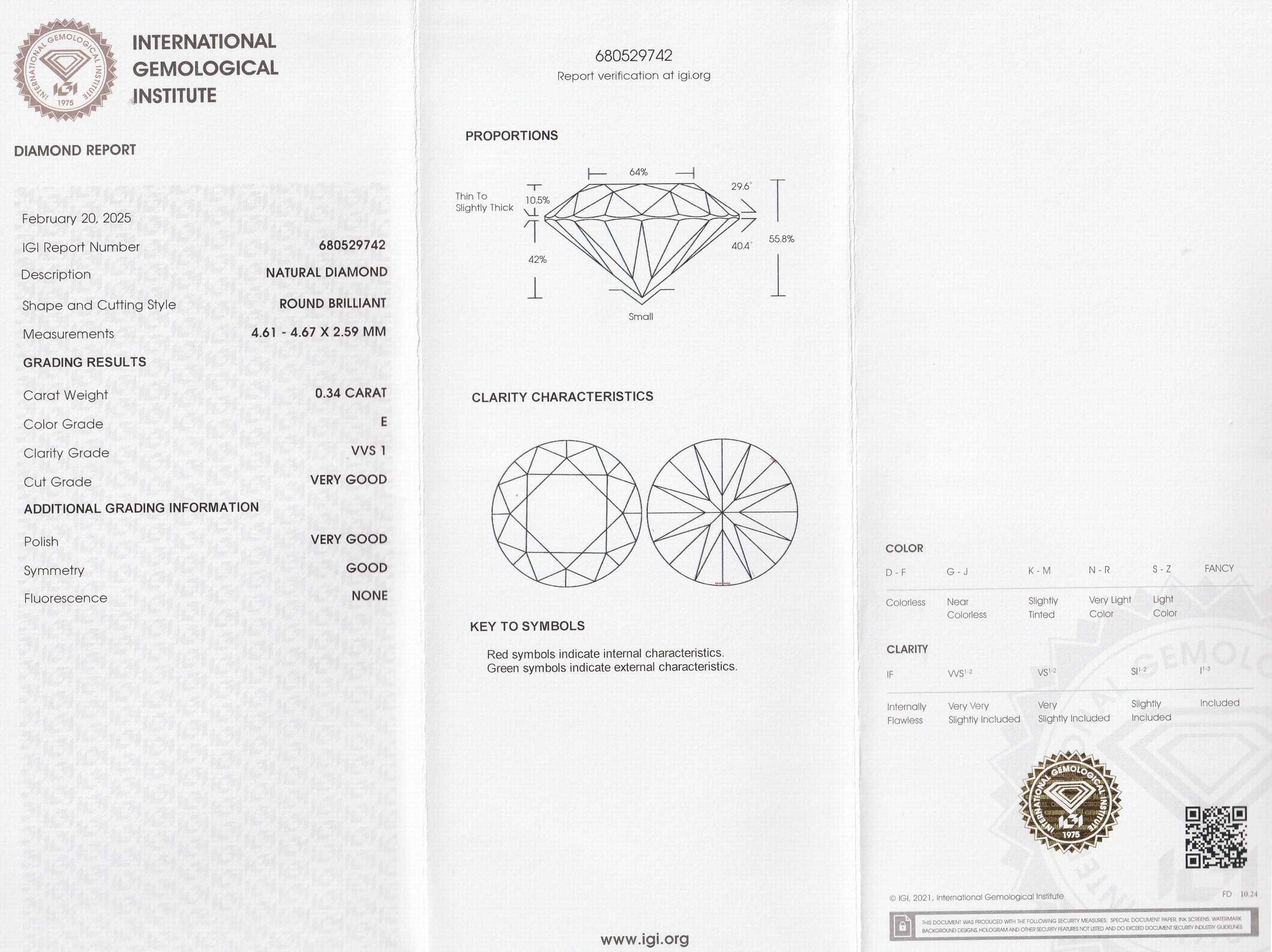 Detail a: Loser Brillant, 0.34 ct hochfeines Weiß (E)/vvs1, eingeschweißt mit IGI-Expertise