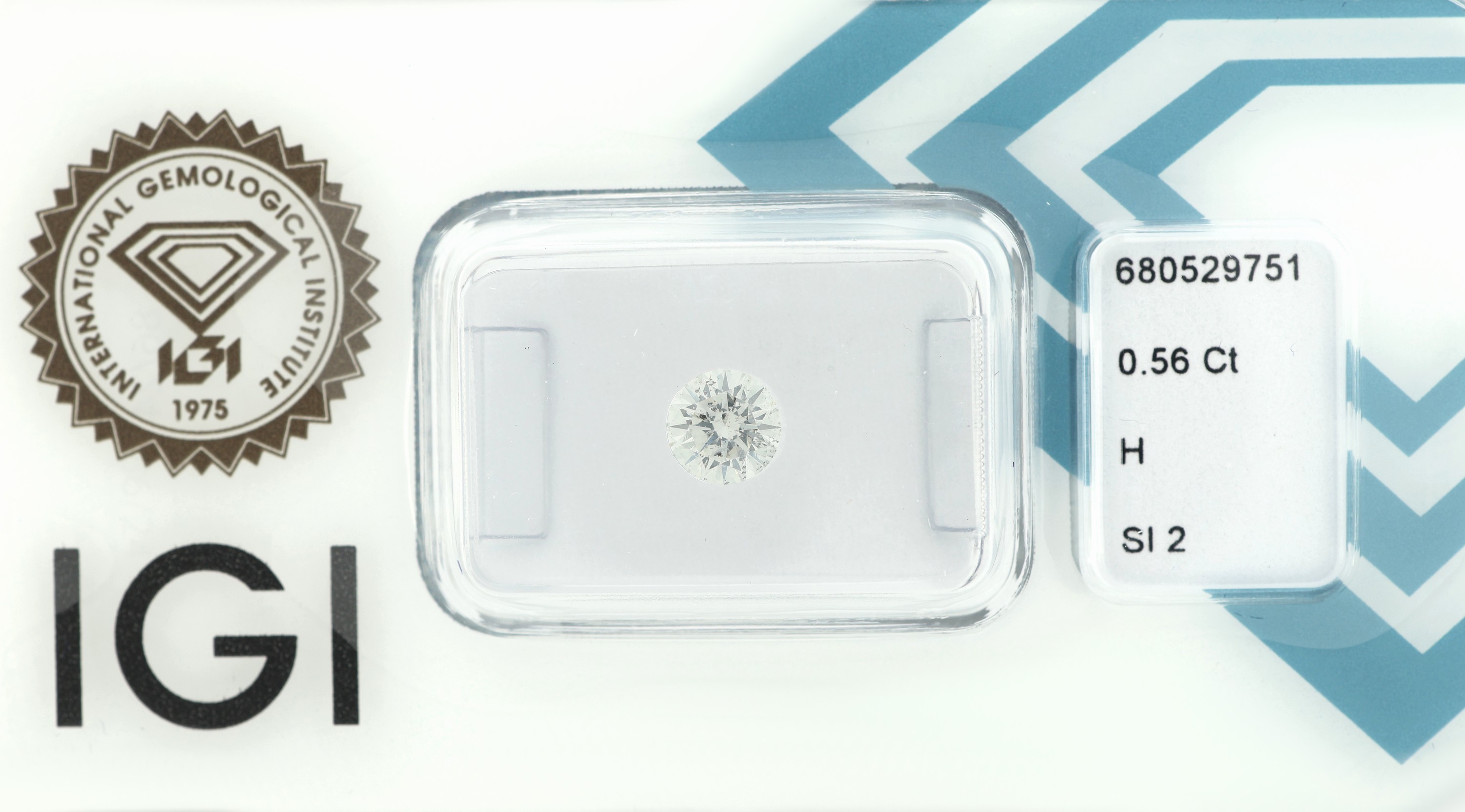 Loser Brillant, 0.56 ct Weiß (H)/si2, eingeschweißt mit IGI-Expertise