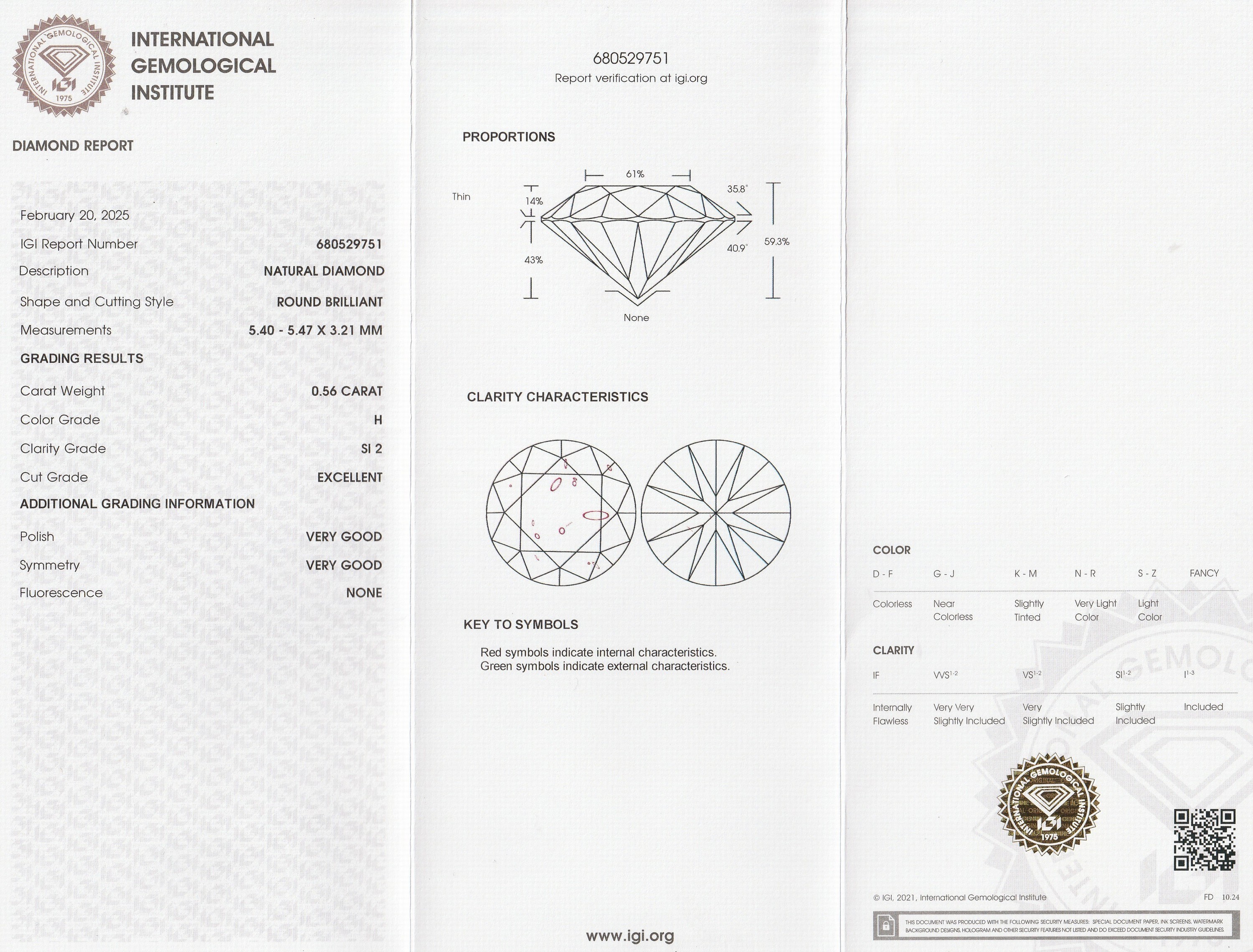 Detail a: Loser Brillant, 0.56 ct Weiß (H)/si2, eingeschweißt mit IGI-Expertise