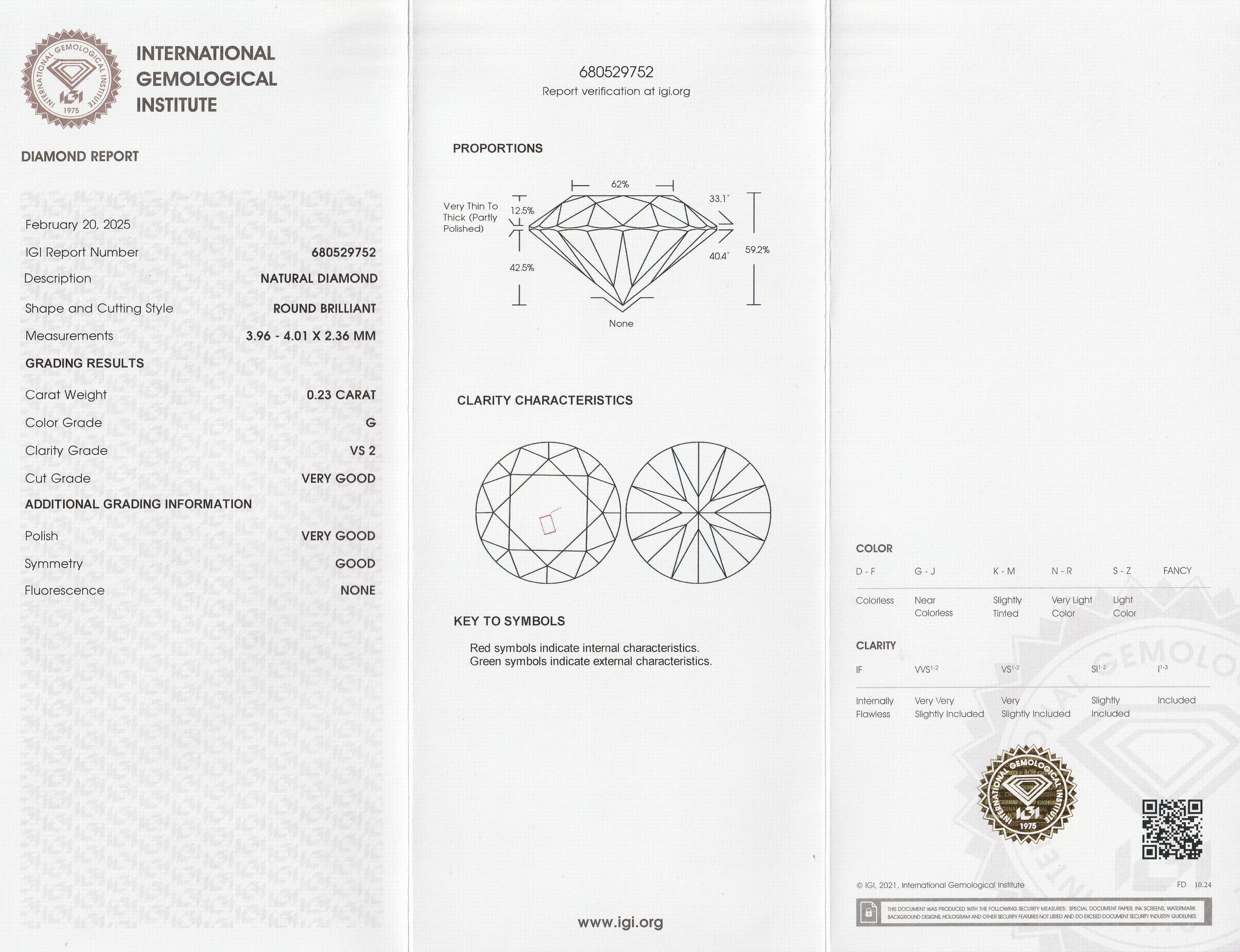Detail a: Loser Brillant, 0.23 ct feines Weiß (G)/vs2, eingeschweißt, mit IGI-Expertise