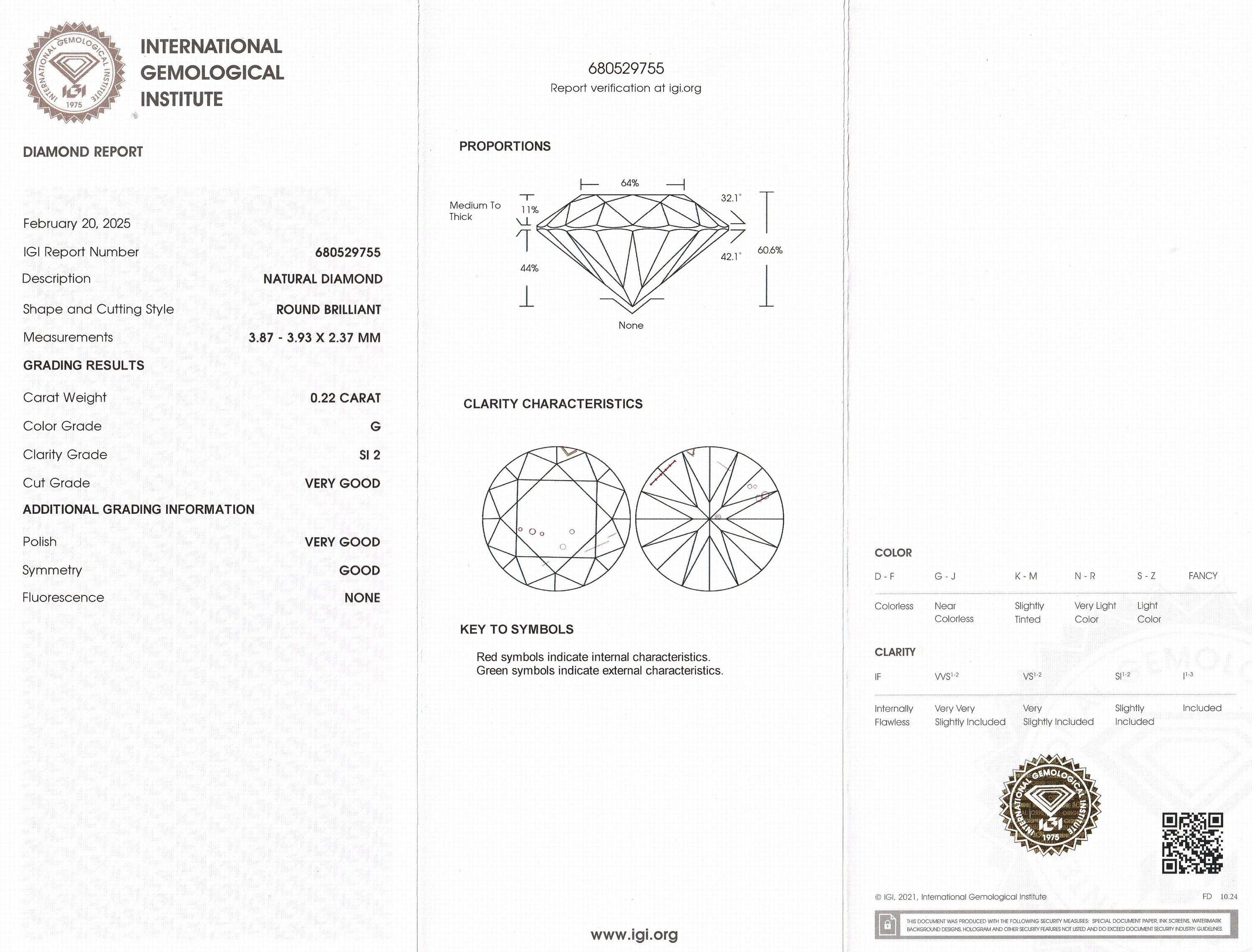 Detail a: Loser Brillant 0.22 ct, feines Weiß (G)/si2, eingeschweißt, mit IGI-Expertise