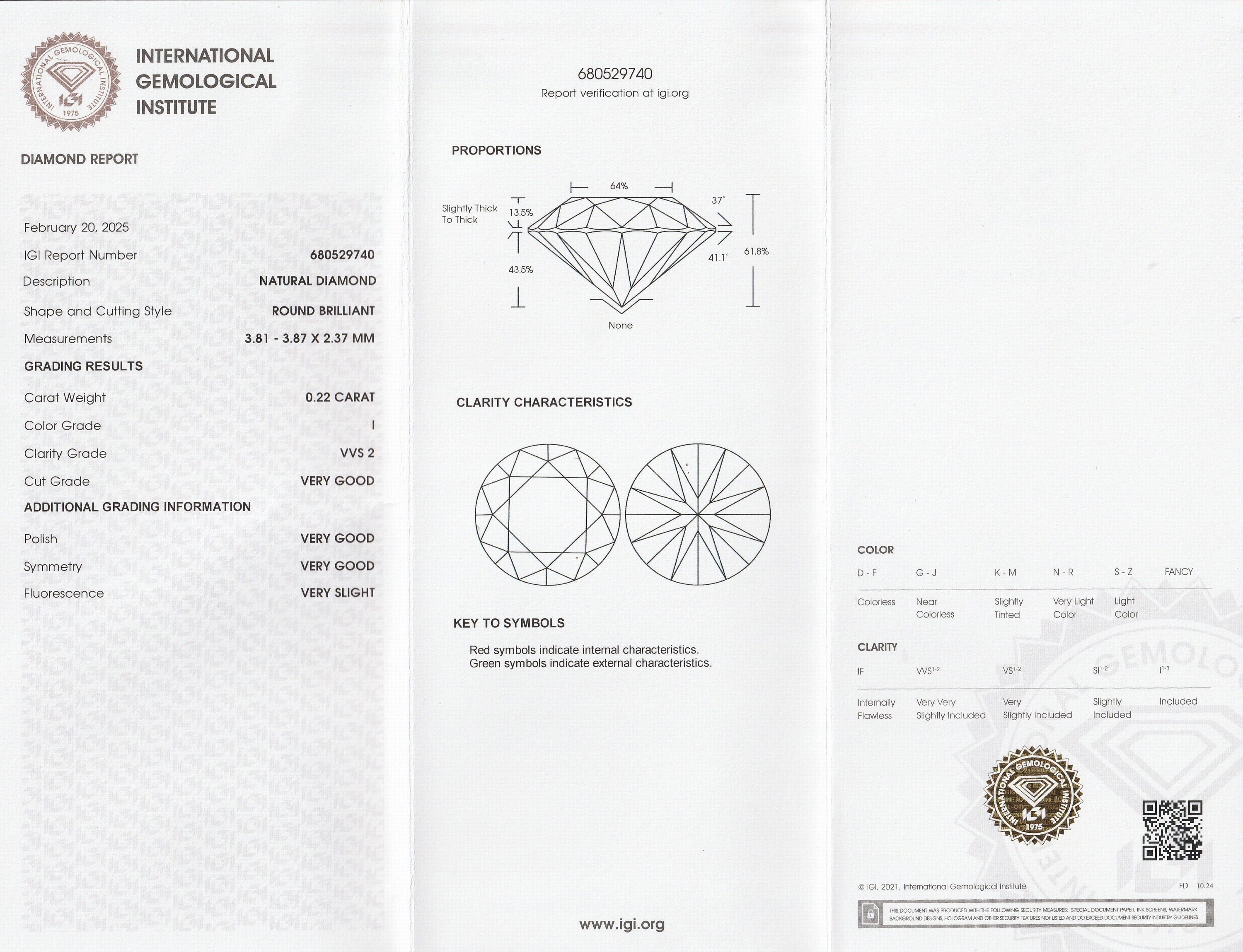 Detail a: Loser Brillant, 0.22 ct l.get.Weiß (I)/vvs2, eingeschweißt, mit IGI-Expertise