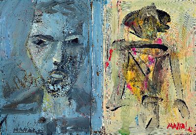Image 26928721 - Piero Manai, 1951 Bologna-1988, "I Pazzi", Öl/Karton auf das Innere eines ...