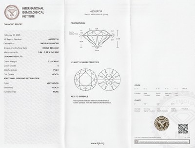 26928787a - Loser Brillant, 0.21 ct hochfeines Weiß (E)/vvs2, eingeschweißt, mit ...