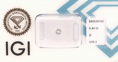 Image Loose brilliant , 0.40 ct River+(D)/vvs2, sealed, with IGI-expertise Valuation Price: ...