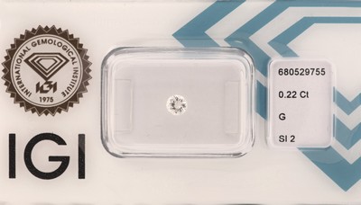 Image Loser Brillant 0.22 ct, feines Weiß (G)/si2, eingeschweißt, mit IGI-Expertise ...