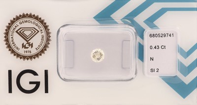 Image Loose brilliant, 0.43 Cape (N)/si2, sealed with IGI-expertise Valuation Price: 900, - EUR