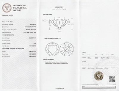 26928798a - Loser Brillant, 0.22 ct l.get.Weiß (I)/vvs2, eingeschweißt, mit IGI-Expertise ...
