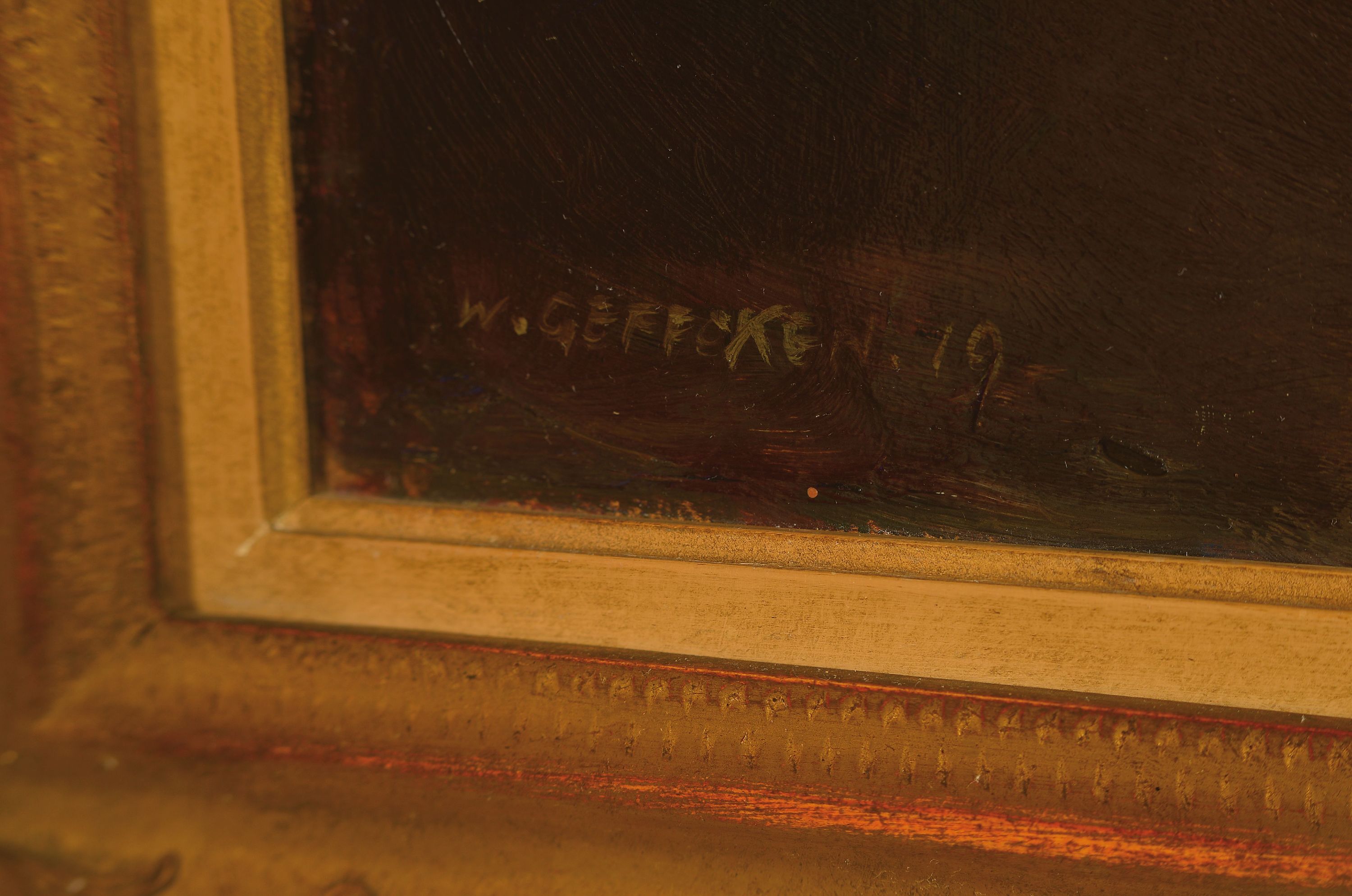 Detail l: Walter Geffcken, 1872-1950, Höfische Gesellschaft im Salon, Öl/Malkarton, links unten sign., ca. 45x65cm, R. ca. 61x81cm