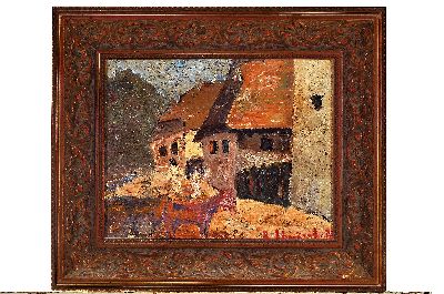 26928819k - Rudolf Schweitzer-Cumpana, 1886-1975, Stadtansicht, Öl/Malkarton, expressive ...