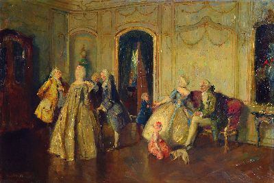 Image 26928827 - Walter Geffcken, 1872-1950, Höfische Gesellschaft im Salon, Öl/Malkarton, ...