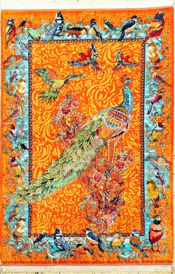Image Ghom Seide Sehr fein Persien, signiert"Bahram", Neu, reine Naturseide, ca. ...