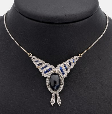 Image 26929012 - 14 kt Gold Saphir-Diamant-Collier, WG 585/000, im Art-Deco-Stil, Mittelteil mittig mit ...