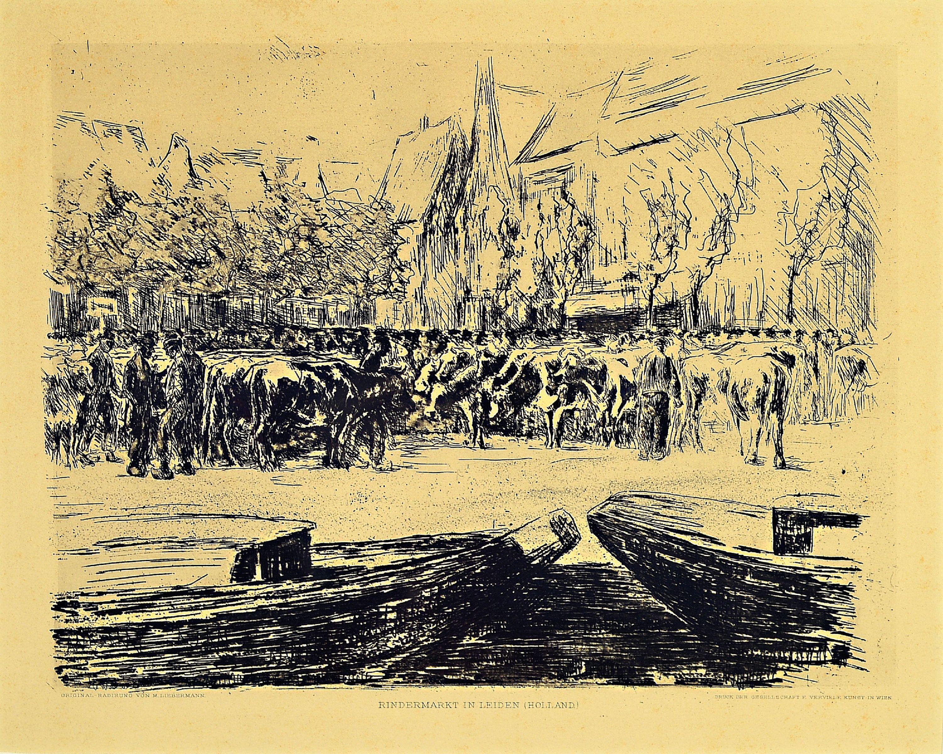 Detail a: Max Liebermann, 1847-1935, 2 Grafiken: Lithographie auf Karton, "Die Netzflickerin", Drucksachenkarte des Deutschen Reichs, im Druck ...