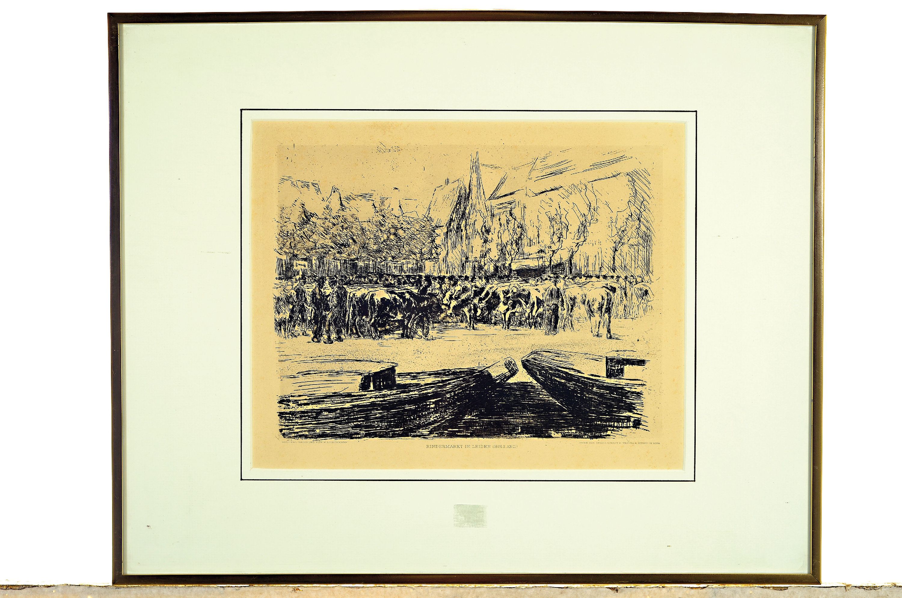 Detail l: Max Liebermann, 1847-1935, 2 Grafiken: Lithographie auf Karton, "Die Netzflickerin", Drucksachenkarte des Deutschen Reichs, im Druck ...