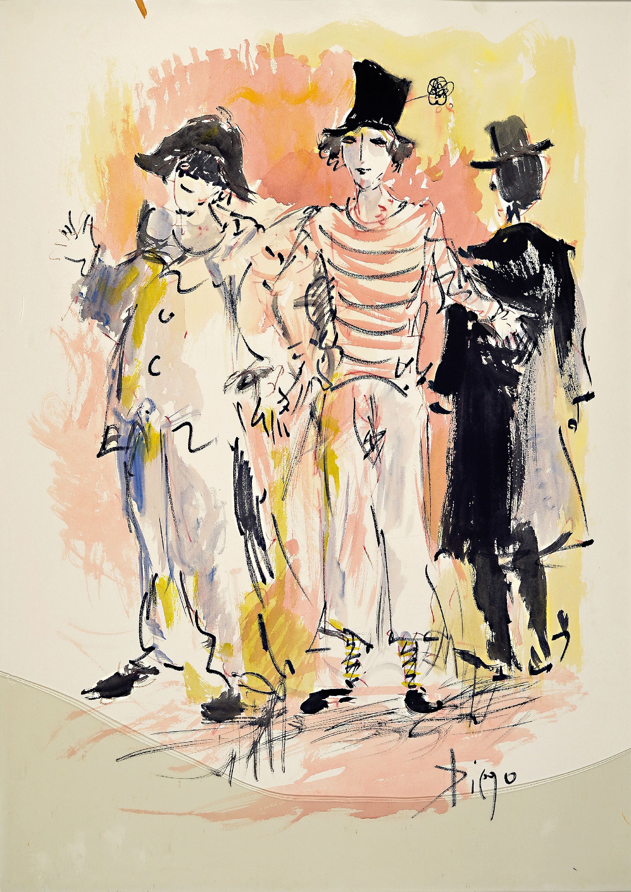 Prof. Diego Voci, 1920 Gasperina-1985 Taunusstein, 2 Aquarelle, Fischer am Strand und Herlekins, je signiert, gerahmt