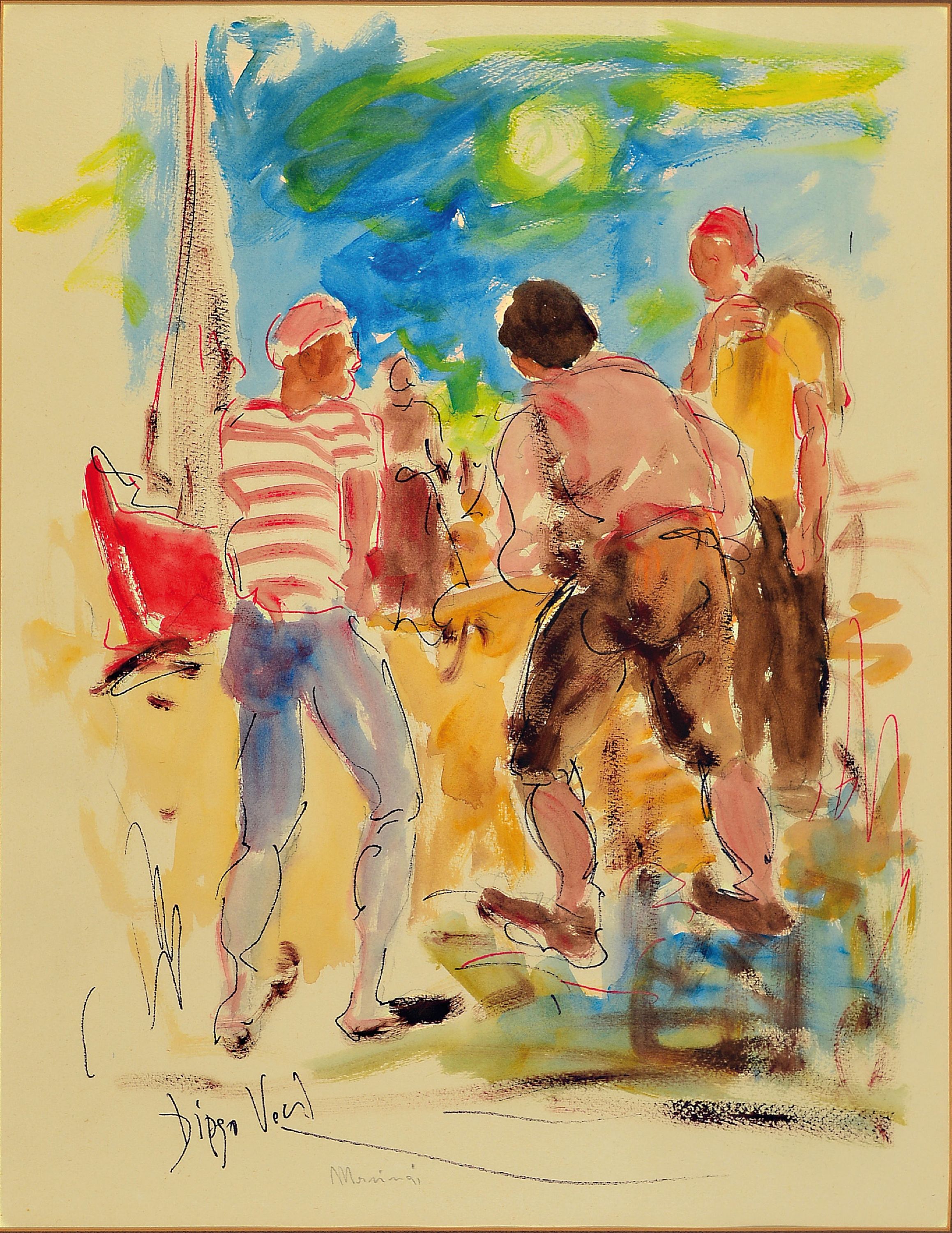 Detail a: Prof. Diego Voci, 1920 Gasperina-1985 Taunusstein, 2 Aquarelle, Fischer am Strand und Herlekins, je signiert, gerahmt