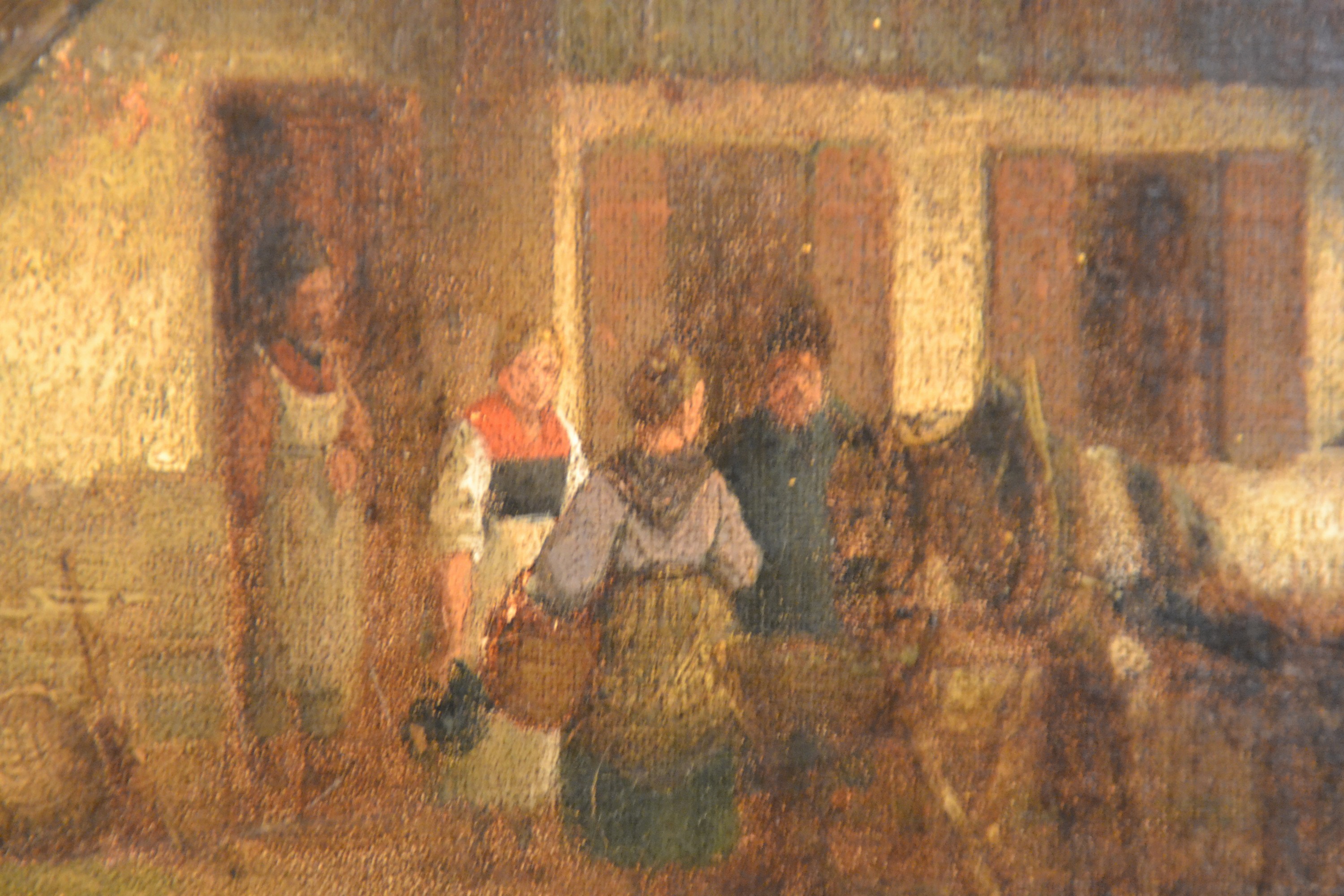 Detail b: Anton Doll, 1826-1887 München, spätsommerliche Dorflandschaft mit reicher Figurenstaffage um einen Heuwagen, links unten signiert A. Doll München, ...