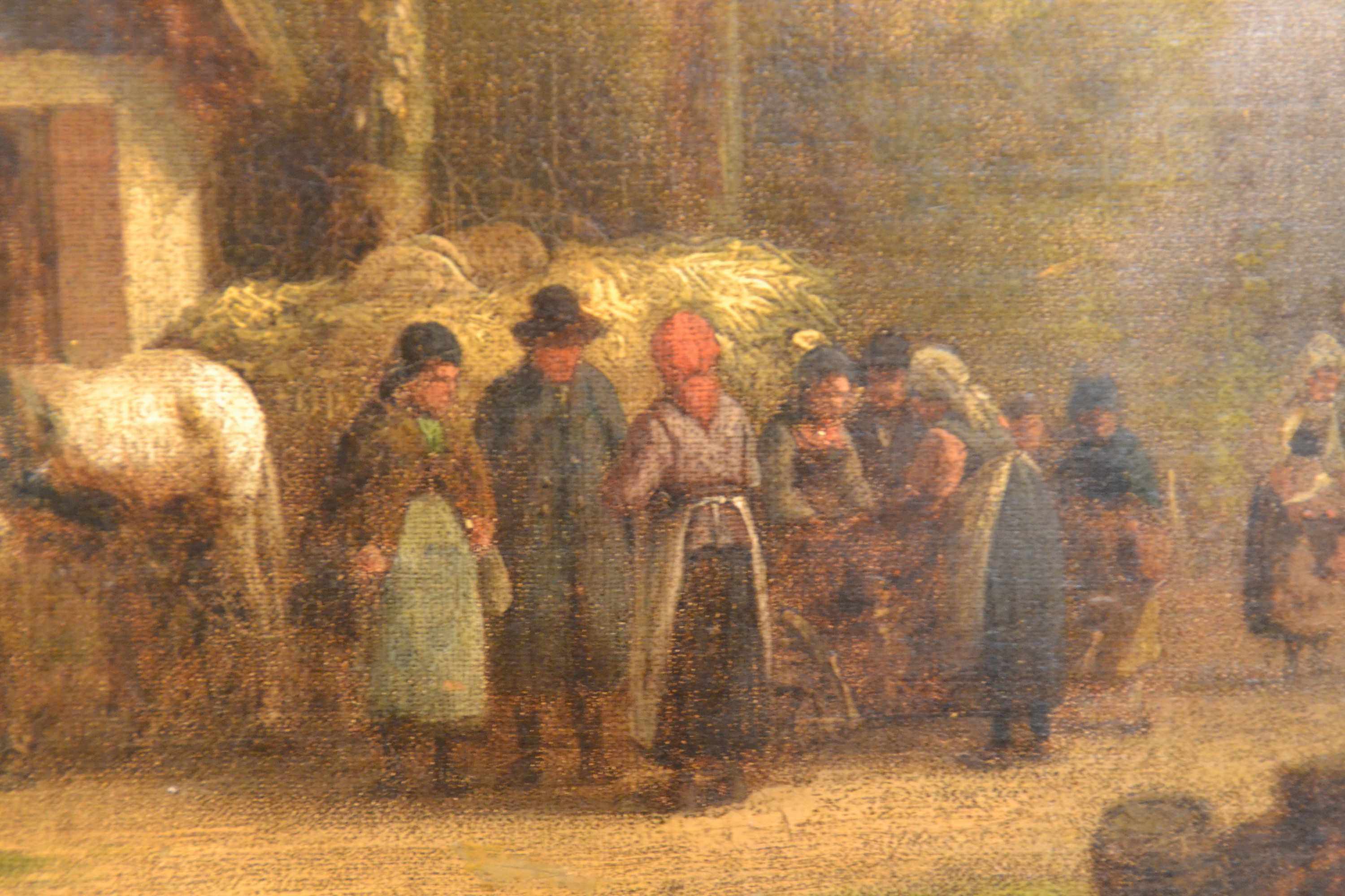 Detail c: Anton Doll, 1826-1887 München, spätsommerliche Dorflandschaft mit reicher Figurenstaffage um einen Heuwagen, links unten signiert A. Doll München, ...