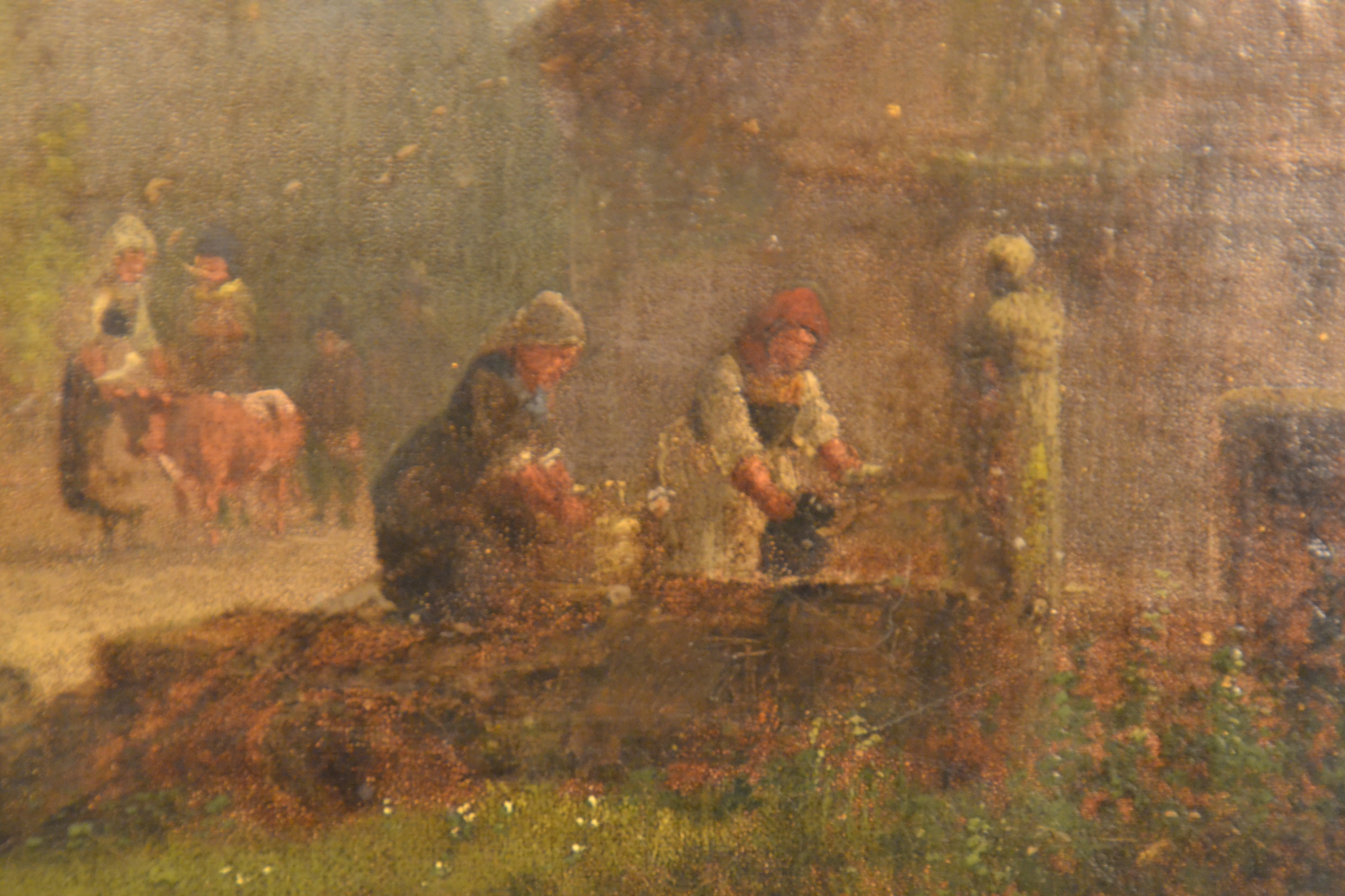Detail d: Anton Doll, 1826-1887 München, spätsommerliche Dorflandschaft mit reicher Figurenstaffage um einen Heuwagen, links unten signiert A. Doll München, ...
