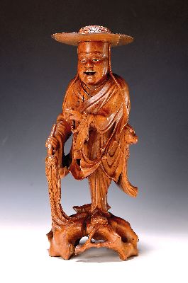 Image 26929424 - Bildschnitzerei, China, 30/40er Jahre, stehende Figur mit abnehmbarem Hut, Holz ...