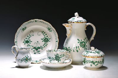 Image Kaffeeservice indisch grün, Meissen, 20.Jh., 2. Wahl, Porzellan, Goldstaffage, 6 ...