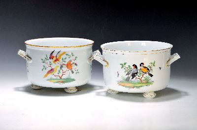 Image 26929476 - 2 Cachepots bzw. Eiswürfeltöpfe mit Vogelmotiven, Meissen, 20.Jh., Porzellan, ...