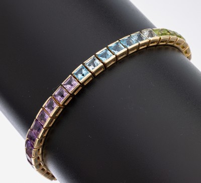 Image 26929625 - 14 kt Gold Farbstein-Armband, GG 585/000, 42 Farbstein-Carrees im Farbverlauf zus. ca. ...