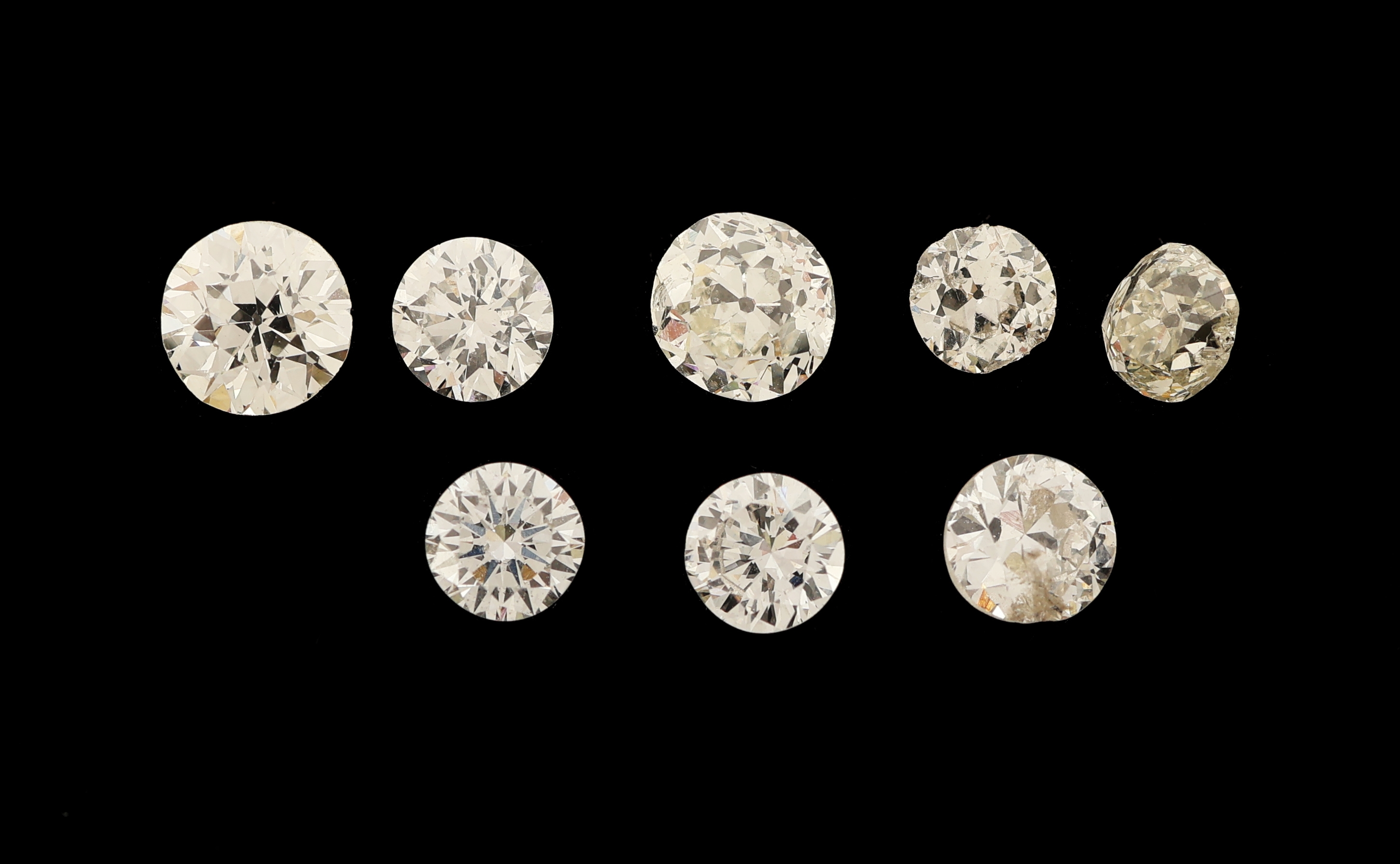 Detail a: Lot lose Diamanten, zus. ca. 6.33 ct, versch. Farben und Reinheiten, u.a. Ausfassware, Brillant und Altschliff Weiß-Getönt/vs-si
