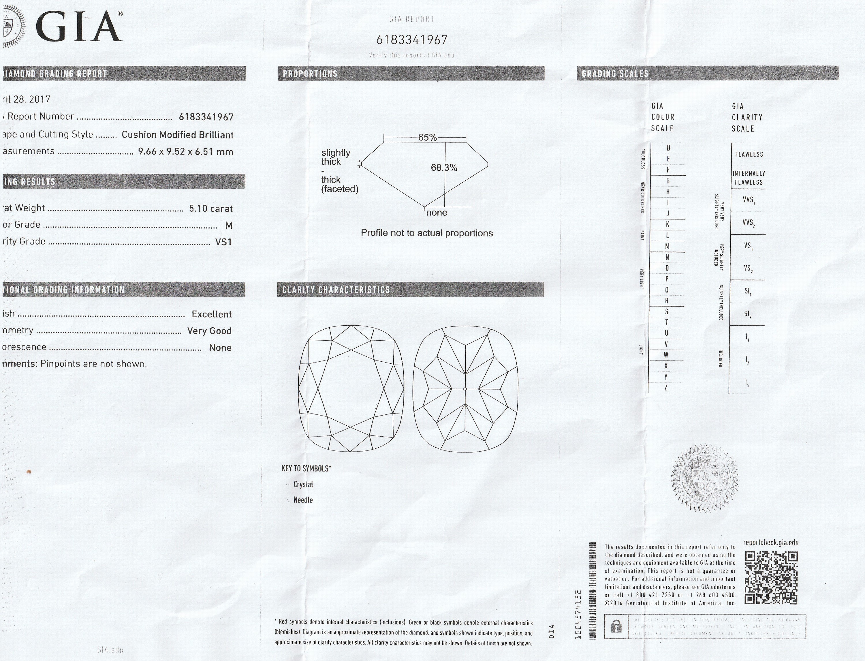 Detail d: Loser Diamant im Cushion Cut, ca. 5.10 ct get.(M)/vs1, Cushion Modified Brillant 9.66 x 9.52 x 6.51, finish Excellent, symmetry Very Good, ...